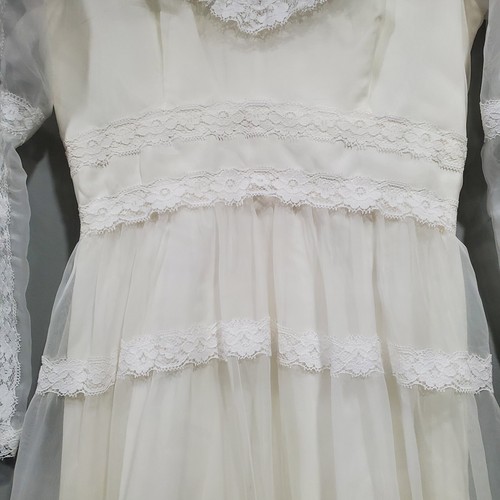 Vintage HANDMADE Women's White Long Sleeve Lace Boho Chiffon Wedding Dress Sz S - Picture 19 of 22