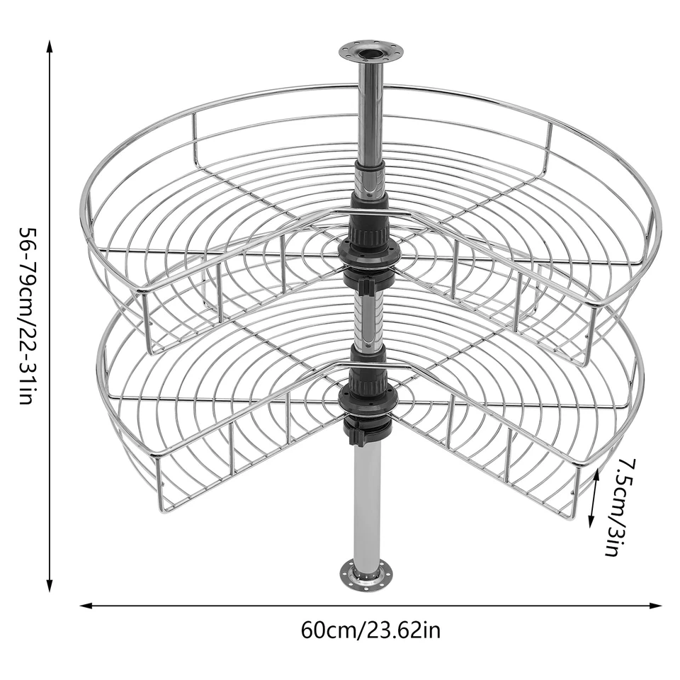 24" Kidney Chrome 2-Shelf Lazy Susan Kitchen Base Cabinet Corner Organizer Rack - Image 2 of 4