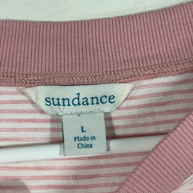 Catálogo Sundance Top Mujer Grande Rosa Blanco Rayas Detalle Encaje Foto 3 de 4