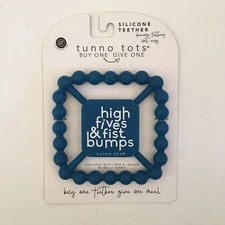 NEW Tunno Tots Silicone Teether Blue “High Fives and Fist Bumps” Baby Infants