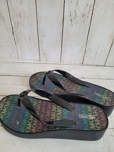 MICHAEL KORS BLACK AND MULTICOLOR FLIP FLOPS SIZE 5 - Picture 6 of 7