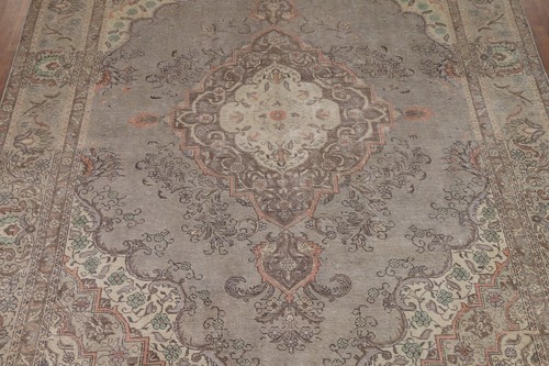 Vintage Gray Traditional Wool Tebriz Handmade Living Room Rug Area Carpet 9x13 - Picture 4 of 24