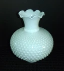 Vtg White Hobnail Milk Glass Hurricane Lamp Shade Ruffled Top 8.5” H 3" Fitter