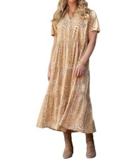 La Mer Luxe Desiree Midi Dress Brown/white Animal Abstract