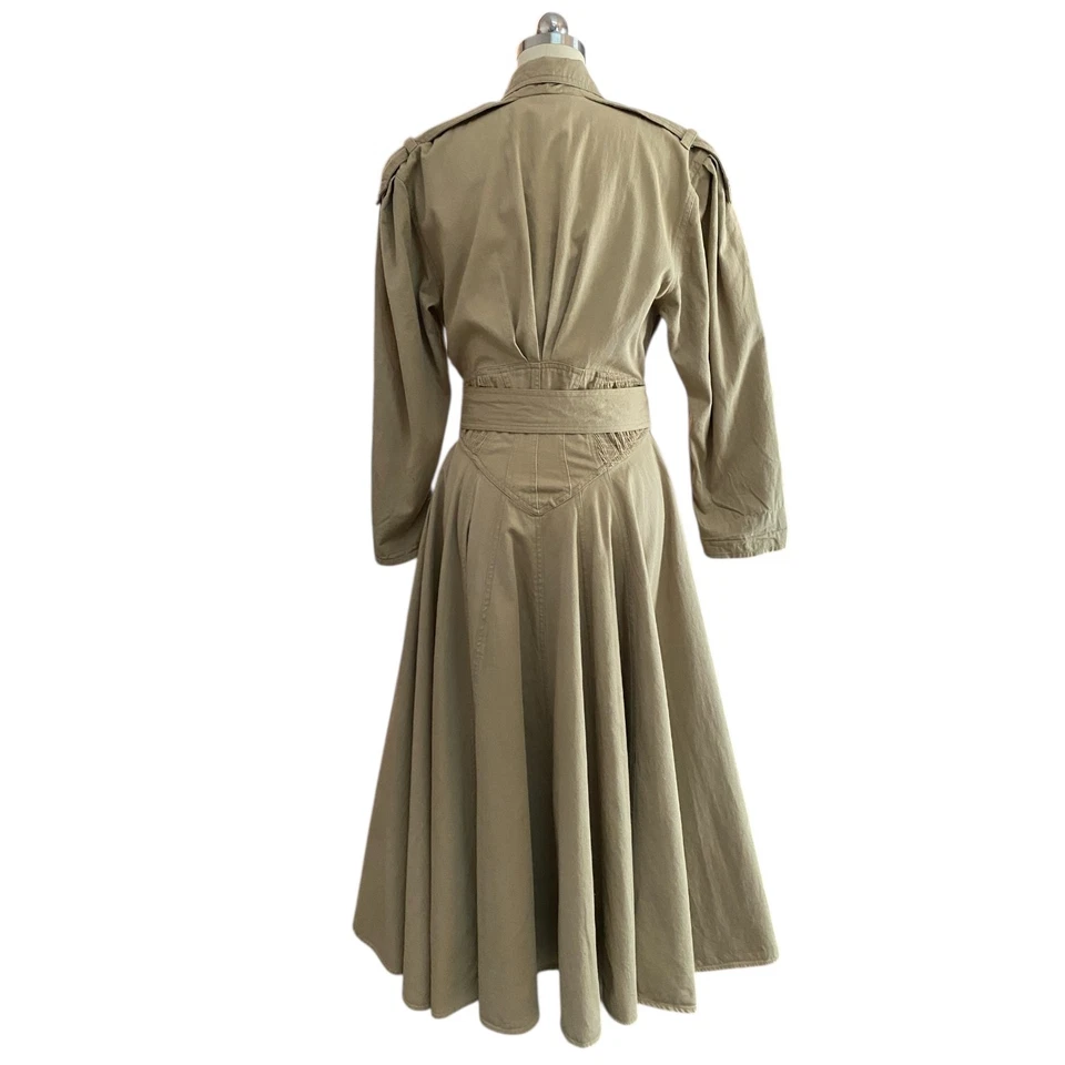 Vintage Karen Alexander Midi Envoltório Militar Algodão Sarja Fit and Flare EUA Tamanho 8 - Imagem 2 de 4