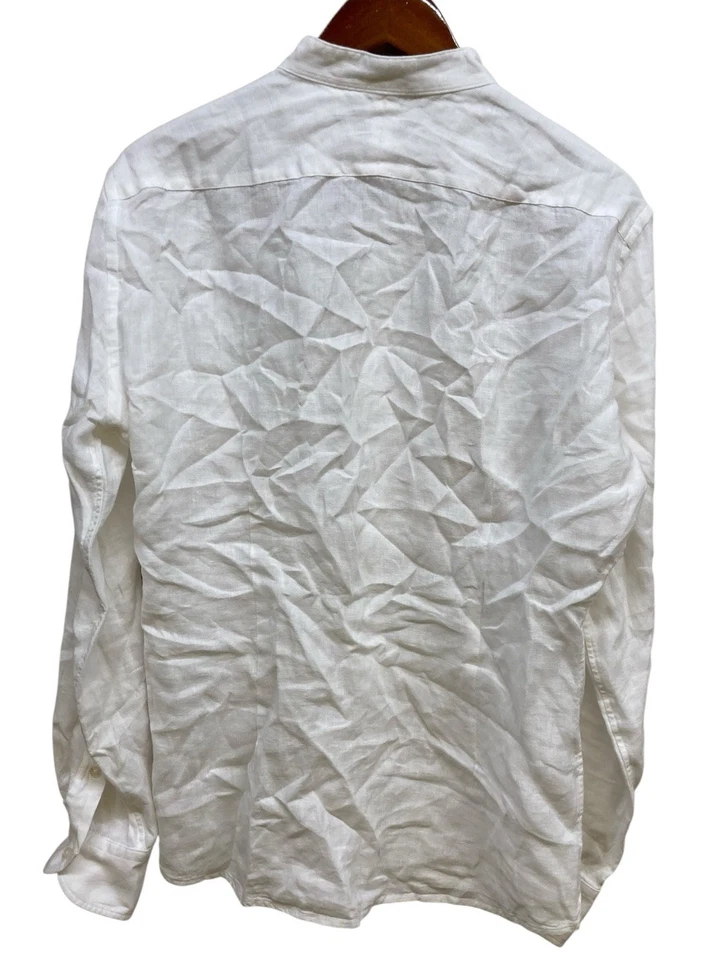 Правильная ткань рубашка мужская слоновой кости льняной длинным рукавом насмешливый воротник - Изображение 3 из 4