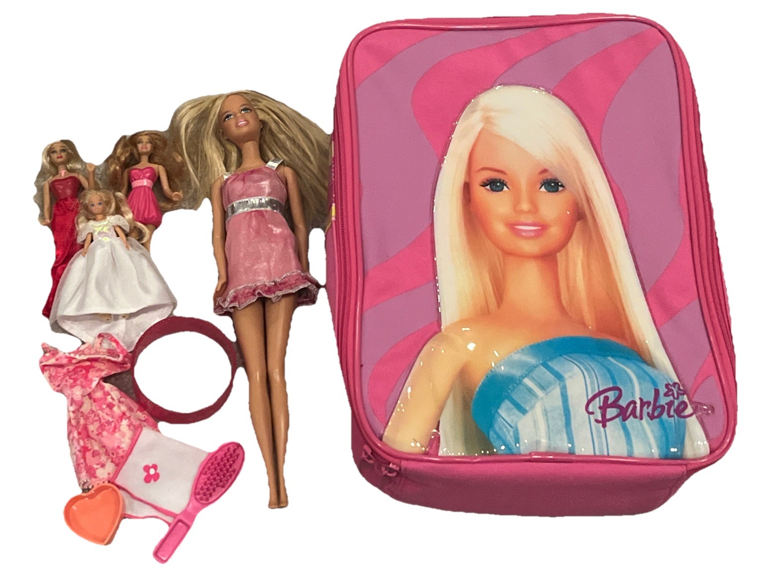 2005 Vinyl Barbie Bookbag Case + Doll + Accessories Pink Girls Mini Figures Cute