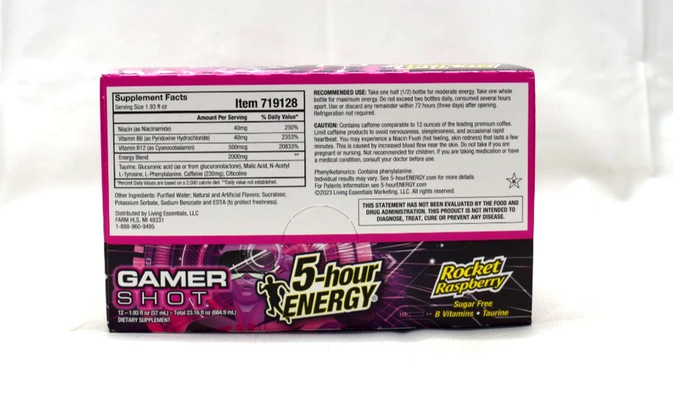 ENERGÍA 5 horas extra fuerza, sabor frambuesa cohete, 1,93 fl oz, caja de 12 Foto 2 de 3