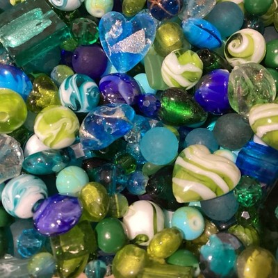 50g GLASPERLEN PACK MIX TÜRKIS TÜRKIS TÜRKIS GRÜN & BLAU Größen 5-20mm