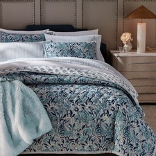 AQUA REVERSIBLE PRINTED COTTON KING QUILT SET BLUE FLORAL SHAMS HOLIDAYS