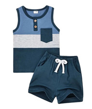 Boys Colour Block Singlet  Shorts Set - Blue - Size 12-18 Months
