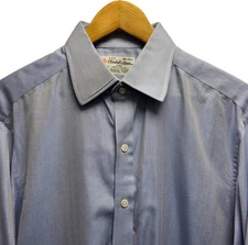 Turnbull & Asser Men's 16.5 42 cm Blue Chevron Button Front Dress Shirt England