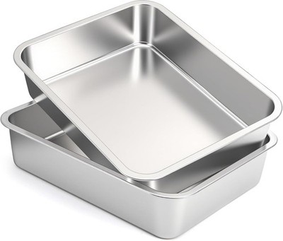2 Pack 12 Liter Stainless Steel Commercial Bus Tubs, 4'' Deep Heavy Duty Metal...
