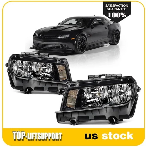 Pair Set Headlights Assembly w/Bulbs For 2014-2015 Chevy Camaro Black Reflector