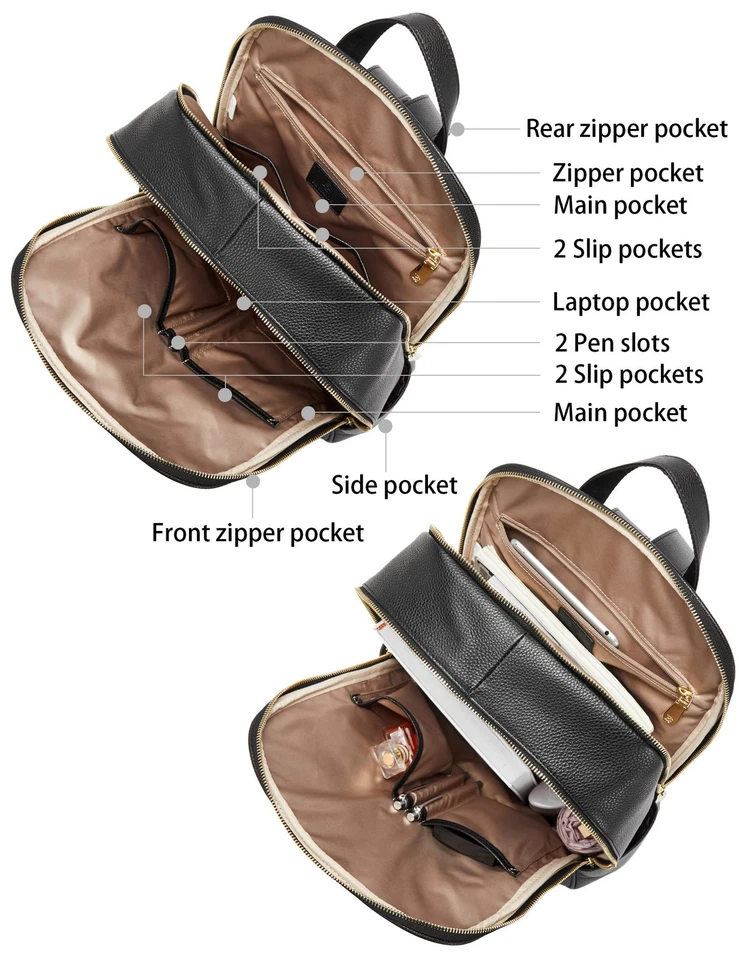 真皮 15.6 英寸笔记本电脑背包钱包女士大学休闲背... — 第 3/4 张图片