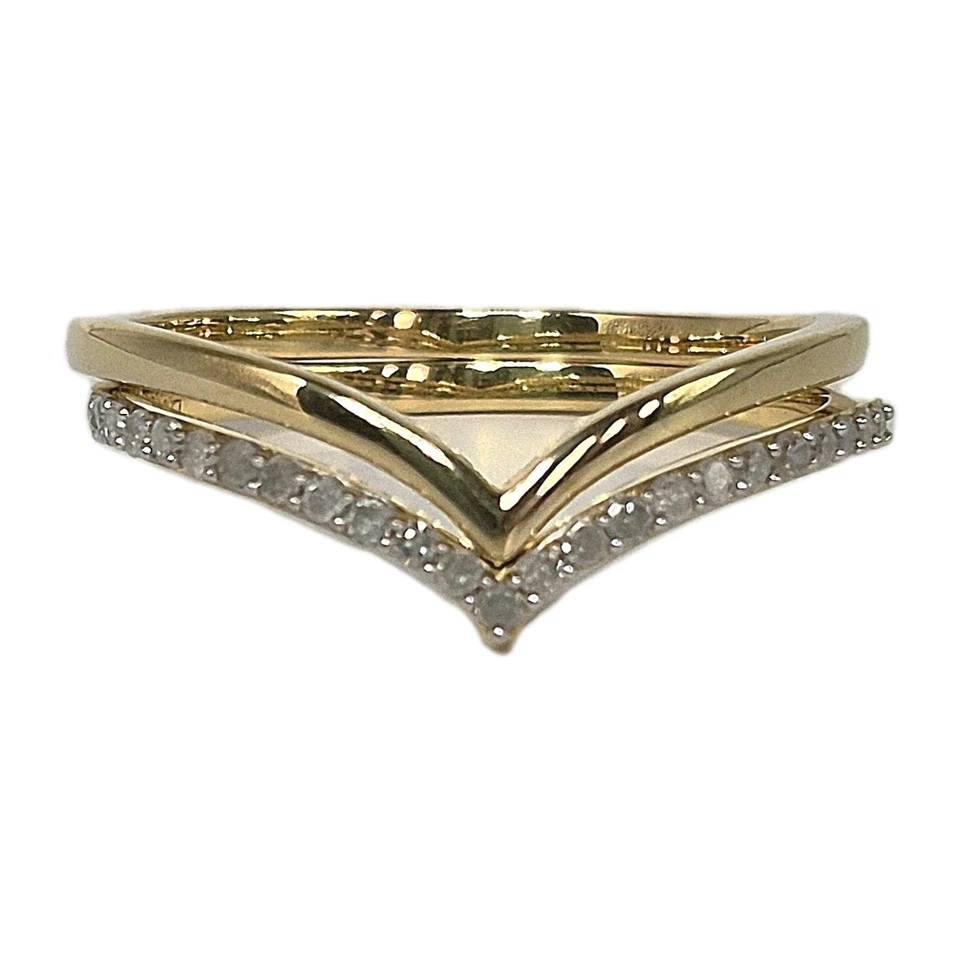 Natural White Diamond Set of 2 Chevron Ring Size 8 in Vermeil YG Over Sterling - Image 4 of 4