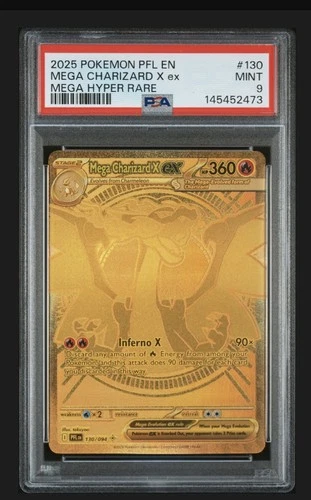 PSA 9 MINT Pokemon Mega Charizard X ex Gold 130/094 Phantasmal Flames English