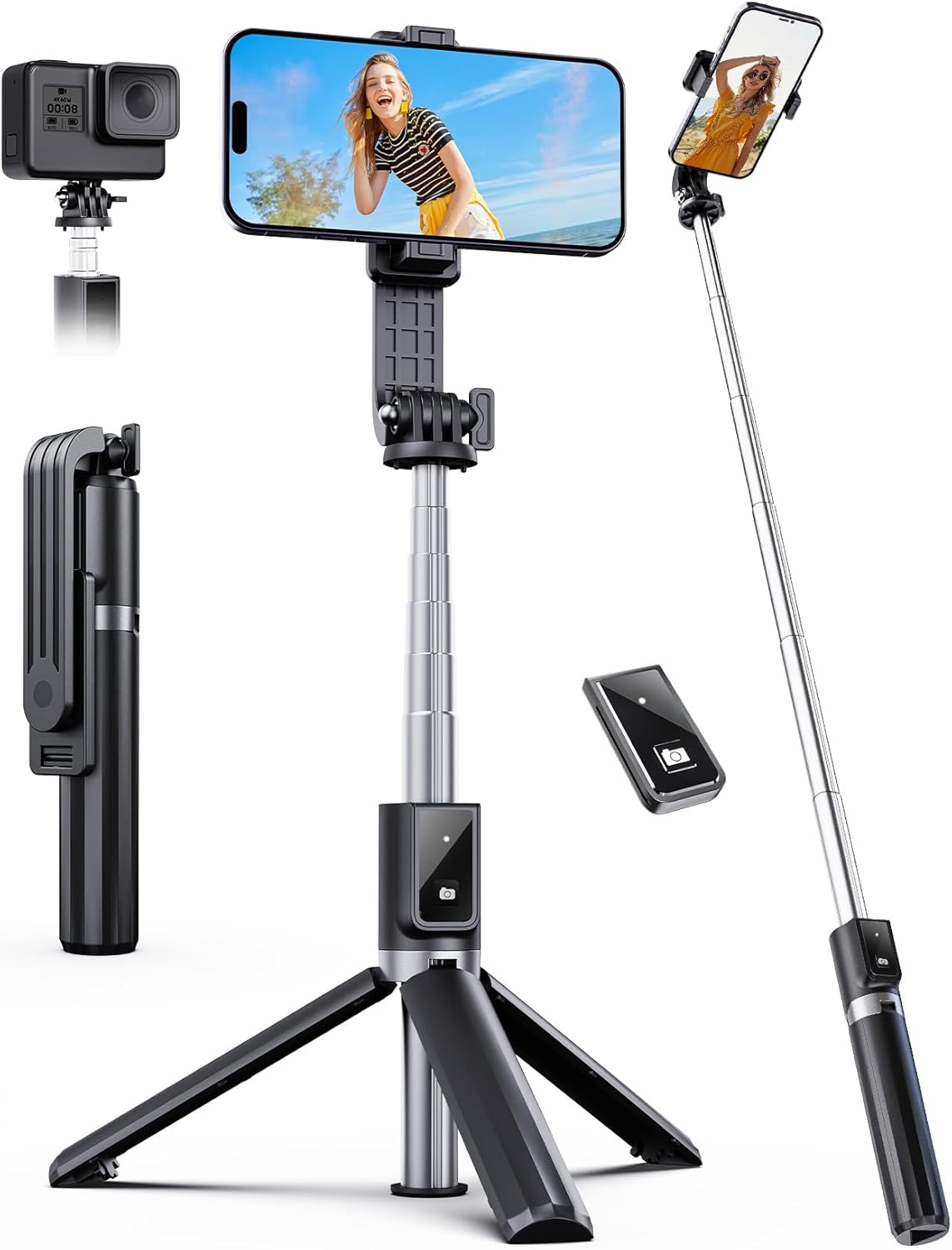 Selfie Stick Tripod w/ Remote | 360° Rotating Extendable Stand for Phone