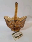 Vintage Fenton Lily of the Valley Amber Cameo Opalescent Glass Basket W Tag 1979