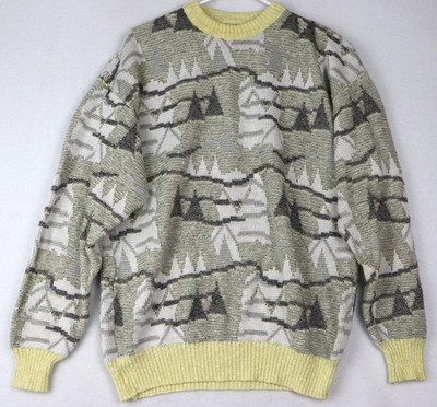 Vintage Angelo Litrico Sweater Mens Large Gray White Abstract Knit Pullover 90s