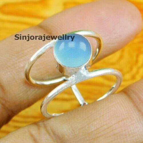 Piedra preciosa de calcedonia 925 plata esterlina hecho a mano anillo de... - Imagen 1 de 4