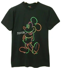 S Vtg 90s Mickey Mouse Walt Disney World Florida Skate Punk 50/50 Black T-Shirt