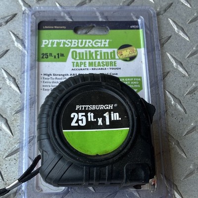 Pittsburgh QuikFind Measuring Tape 25 ft x 1 in Retractable Belt Clip Black