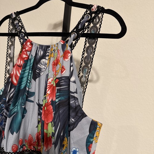 $1090 Badgley Mischka Floral HalterTop Empire Waist Grommet Maxi Designer- SZ 16 - Picture 8 of 16