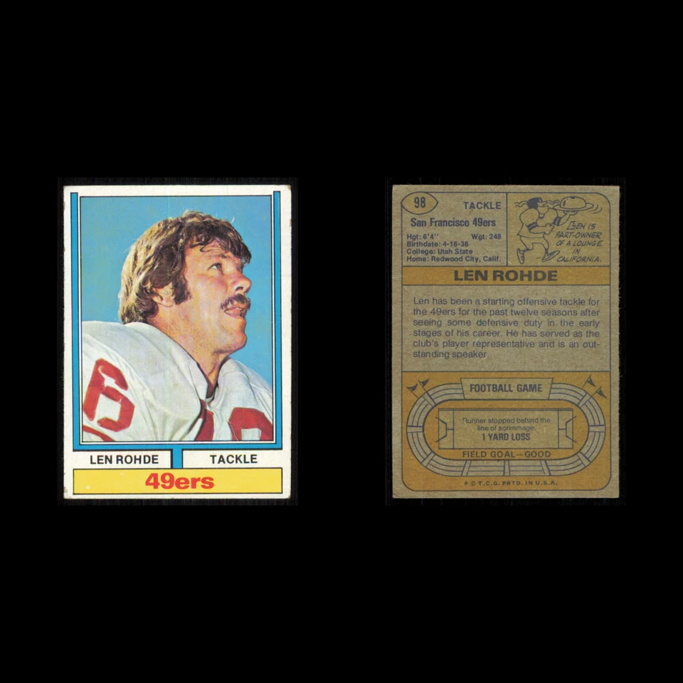 Len Rohde #98 1974 Topps San Francisco 49ers Football Card NFL NM - Image 3 of 3
