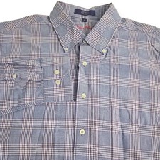 Alan Flusser Purple White Check Pattern Button Down Shirt X-Large 100 Cotton