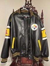 VTG NFL Men  s Apparel Pittsburgh Steelers AFC black Leather Jacket Size Large