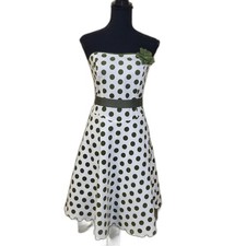 50's Style Strapless Dress with Green Polka Dots