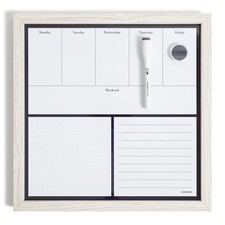 U Brands Rustic Weekly Dry Erase Board with White Wooden 14" x 14",