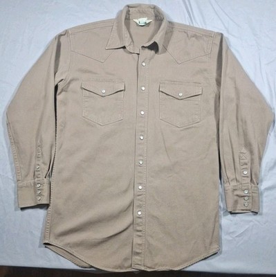 Vintage Key Imperial Pearl Snap Beige Long-Sleeve Canvas Work Shirt Men's Large