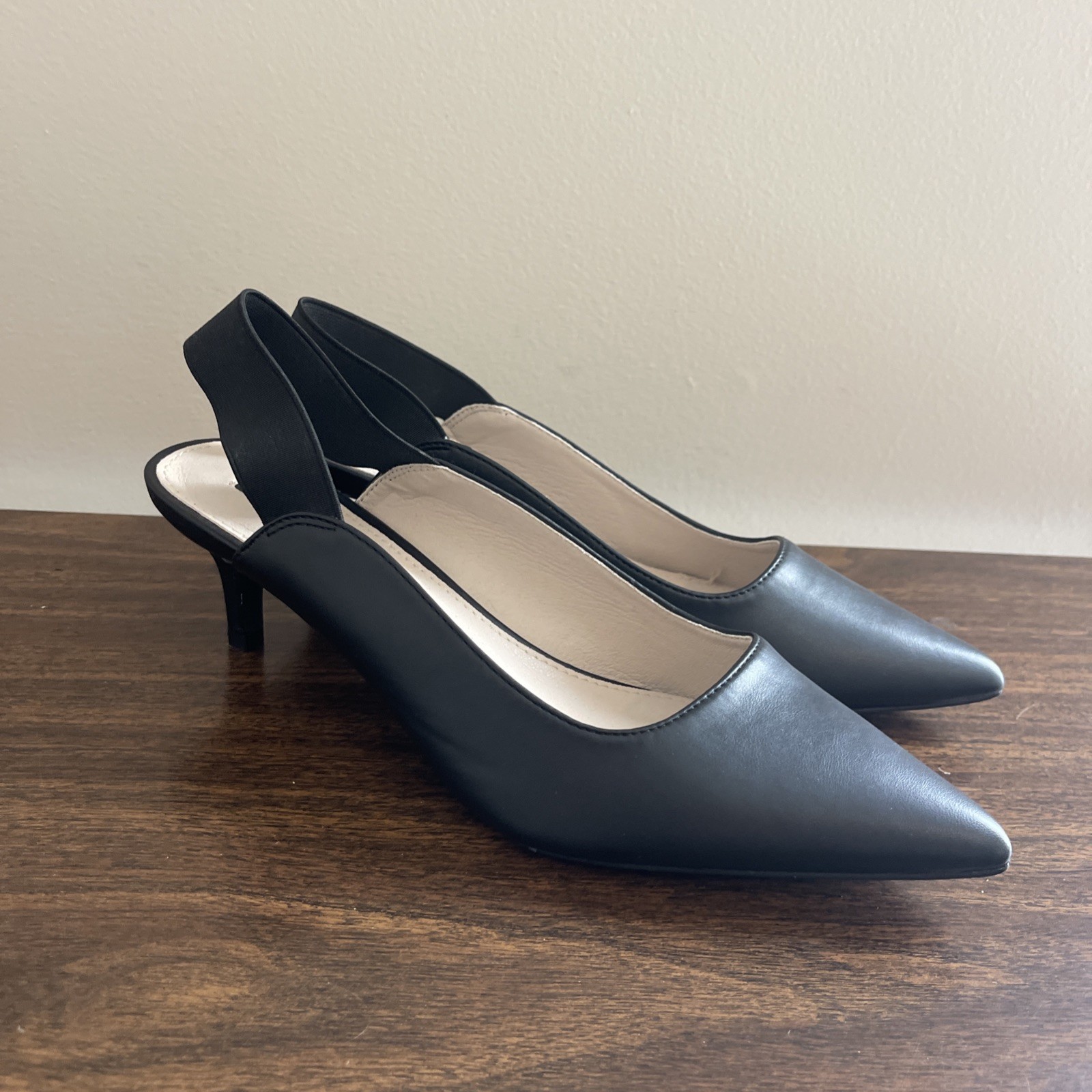 French Connection Solid Black Pointed Toe Slingba… - image 3