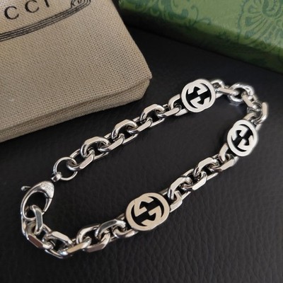 Gucci 925 Silver GG Oval Link Chain 18 Bracelet 7''