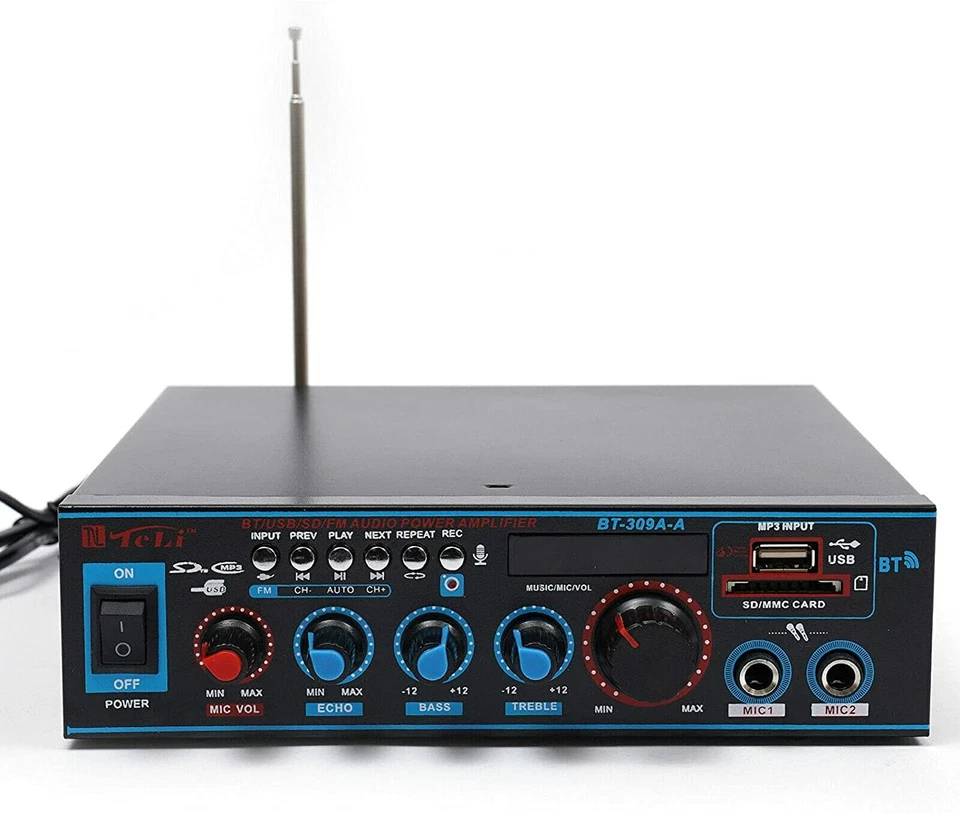 AMPLIFICATORE BLUETOOTH STEREO MP3 RADIO FM HI-FI AUDIO USB AUX 800W BT309A-A - Immagine 2 di 4