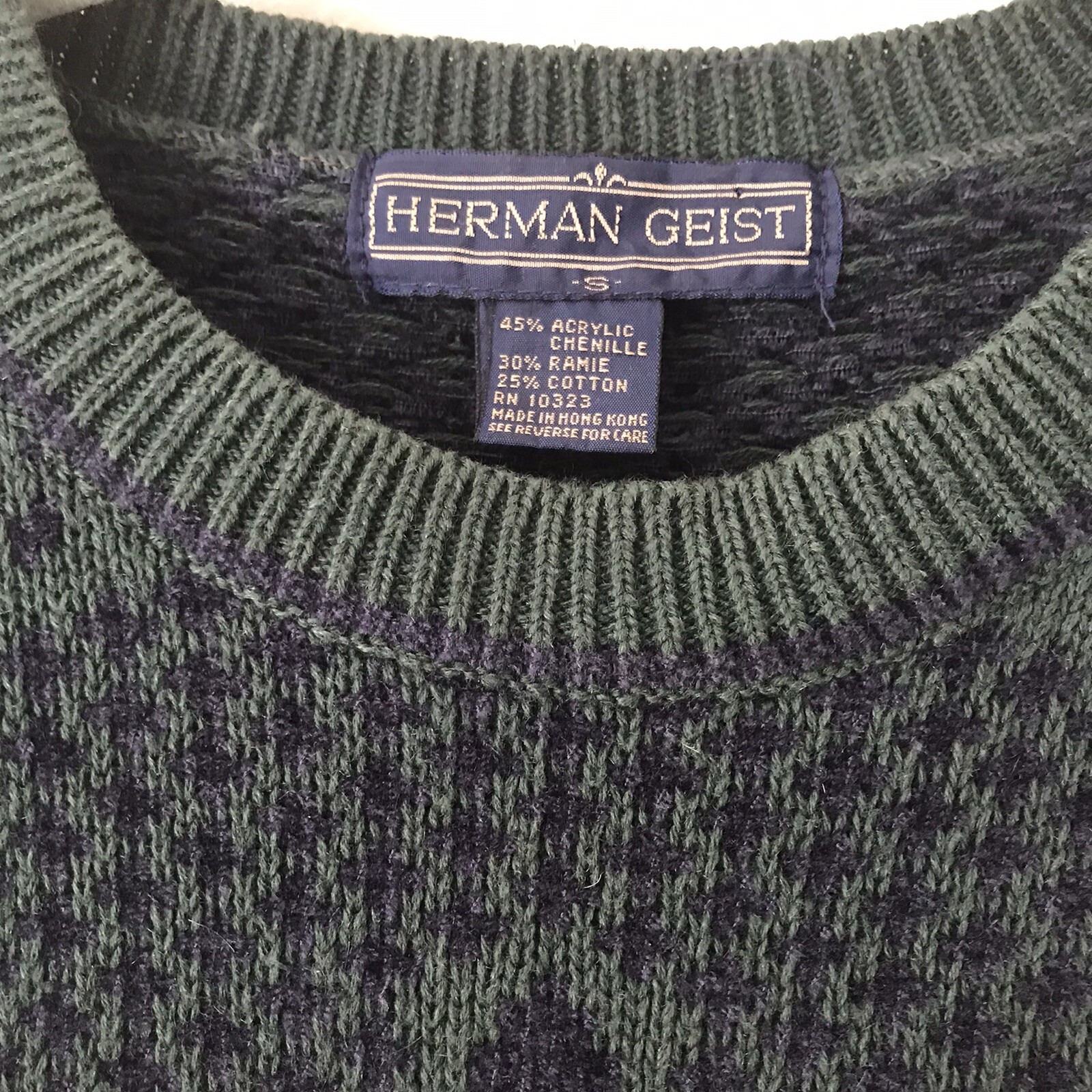 Vintage Herman Geist “Fleur De Lis” Green Sweater Sz S Buttons Shoulder ...