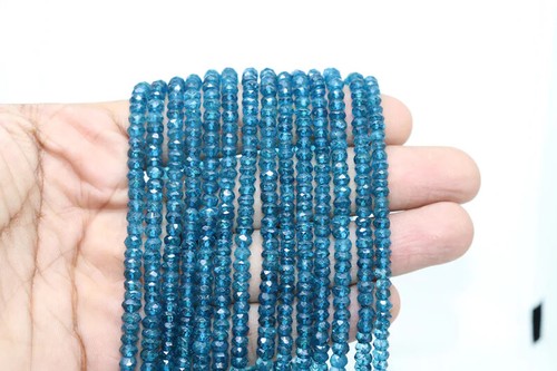 AAA Quality 3-4mm Natural London Blue Topaz Faceted Rondelle Gemstone Beads - Picture 5 of 5