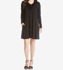 New $175 Karen Kane Women's Black Cowl Neck Side Pocket Pullover Dress Size XS