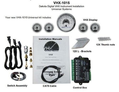 Dakota Digital Universal 5 Round Analog Gauge System Kit Black Red VHX-1015-K-R - Picture 4 of 4