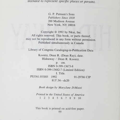 Dean Koontz "Hideaway" Stated 1st/1st Putnam HCDJ Horror/Thriller Novel 1992 VGC - Picture 4 of 7