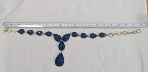 AMRITA SINGH Blue Resin & Gold Tone Y Drop Bib Statement Necklace EUC Faceted - Picture 5 of 6