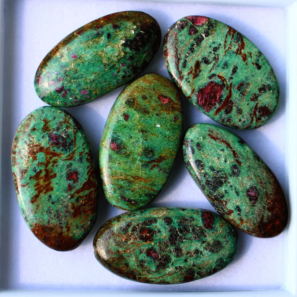 6 Pcs Natural Ruby Fuchsite Untreated 38mm-40.7mm Oval Cabochon Loose Gemstones - Image 2 of 4