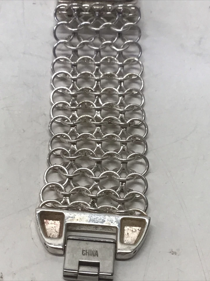 Reloj Aria de plata esterlina para mujer esfera cuadrada cadena correa de esmalte batería nueva 7" Foto 4 de 4