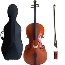 Funion 4/4 Cello Outfit Hand Curved Solid Flame Spruce Ebony Accessories Varnish