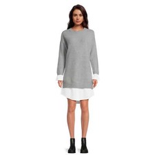 Time and Tru Women's Layered Look Sweater Dress  Size L Grey/White  --Z3--