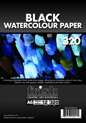 Frisk Watercolour Black Paper Postcard Pad - 320gsm - 12 sheets