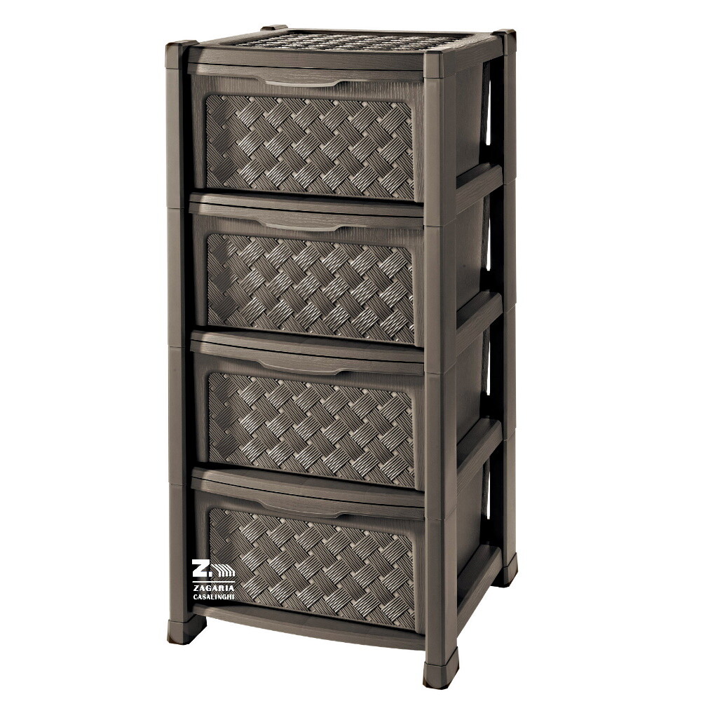 CASSETTIERA ARIANNA 4 CASSETTI EFFETTO RATTAN CM 39X39X82,5 h COLORE WENGE'