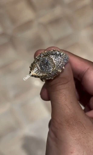 Anillo con dije de mal de ojo de diseñador para hombre en laboratorio creado diamante plata 925 Foto 2 de 4